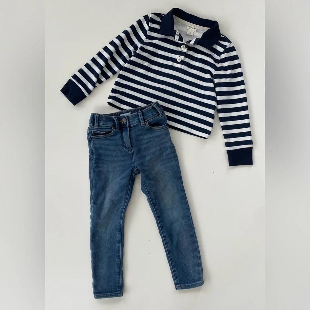 J.Crew Crewcuts Girls Navy White Striped Jeans Outfit LOT OF TWO Size XS, 4/5